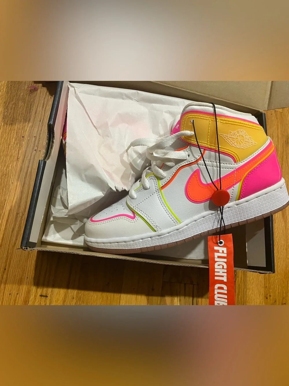Jordan  1 Sneakers with Pink, Neon Orange & Yellow  colors youth 4y brand new